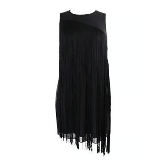 Rachel Roy Black Fringe Asymmetrical Dress Flapper Art Deco Gatsby Glam Small - Picture 12 of 12